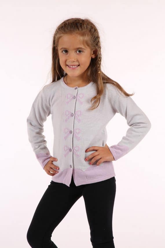 Golfino da bimba in lana con scollo alla coreana decorato con fiocchi  intarsiati – Coreana Fiocchi – Maglificio Annamaria