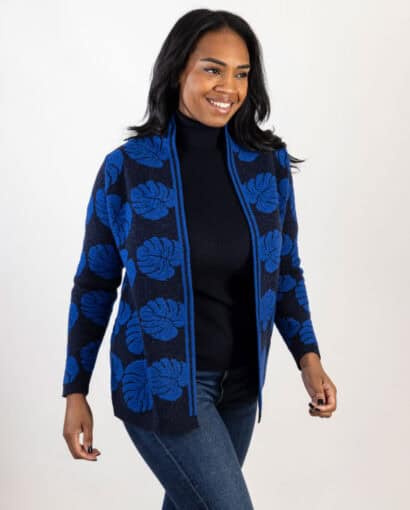 Cardigan da donna in lana con decorazione floreale a contrasto - Ninfea ULTIMI PEZZI