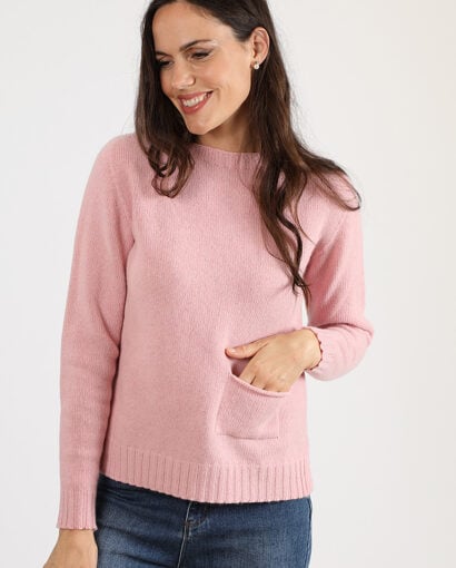 Women's soft wool crewneck with side slits and pocket - Giro Clara