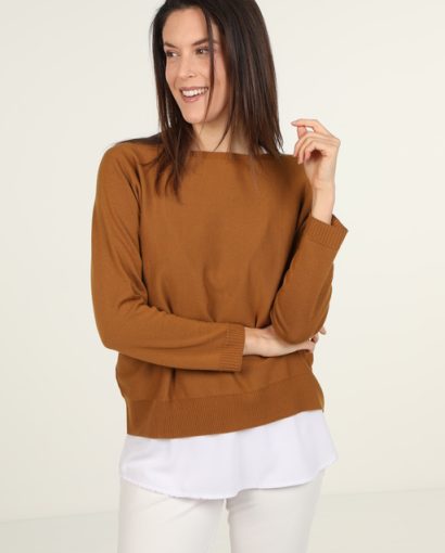 Maglia a scatolina con collo a barchetta in pura lana merinos - Isabella