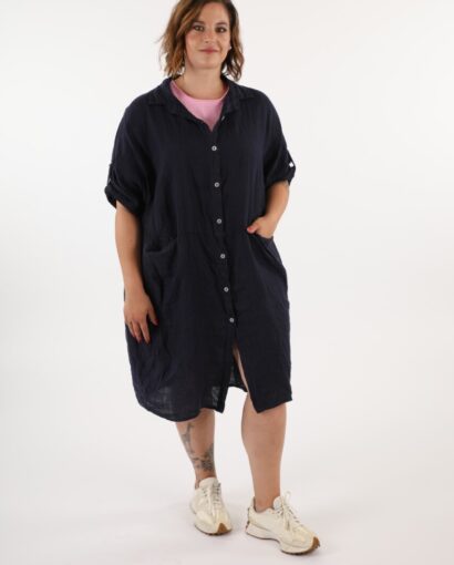 Abito camicione da donna 100% puro lino con manica a 3/4 - Collezione Ambra