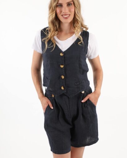 Completo gilè e bermuda in 100% puro lino -  Collezione Ambra
