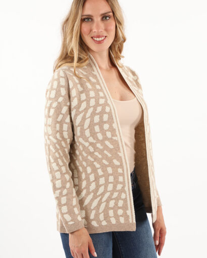 Cardigan in lana da donna con motivo etnico geometrico bicolore - Cardigan Jane