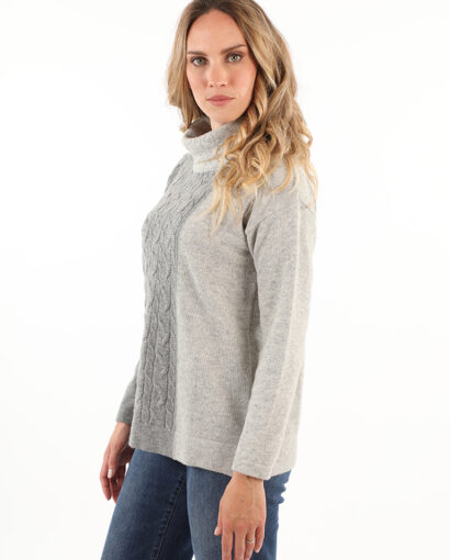 Maglia da donna in lana con collo a ciambella e lavorazione a trecce bicolore - Ciambella Trecce Bicolor
