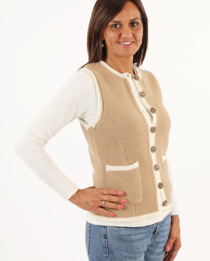 Gilet tipico tirolese da donna in 100% lana shetland con tasche e bottoni  in legno con stella alpina
