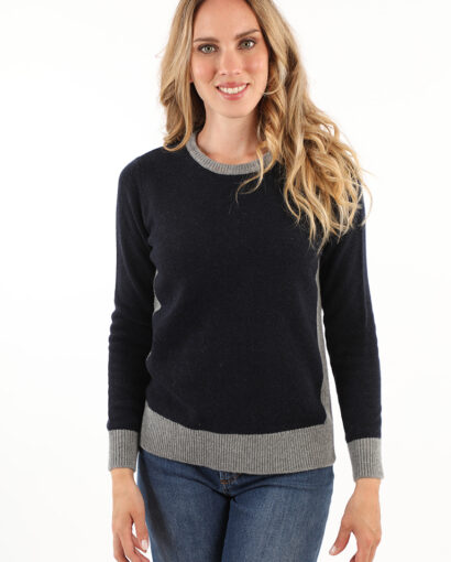 Women's wool crewneck with two-tone ribbed side insert - Giro f7 Bicolor