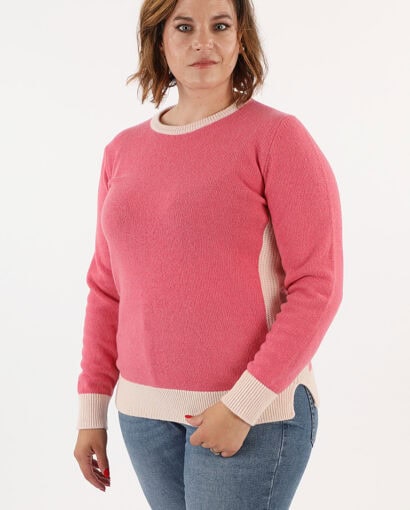 Women's wool crewneck with two-tone ribbed side insert - Giro f7 Bicolor