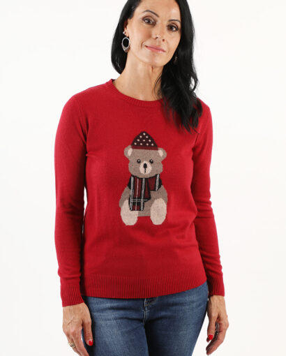Girocollo unisex in lana intarsiato con orsetto - Giro Orso Natale