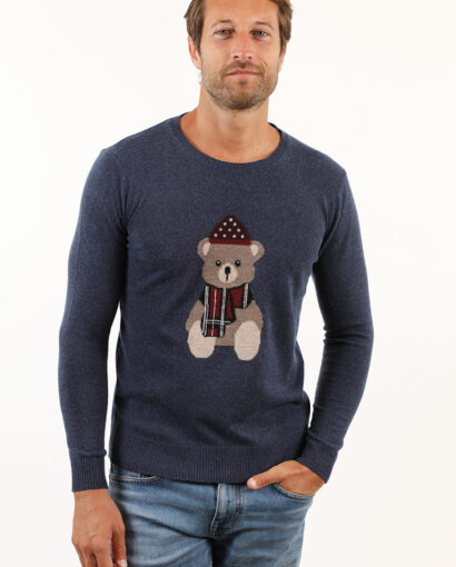 Girocollo unisex in lana intarsiato con orsetto - Giro Orso Natale