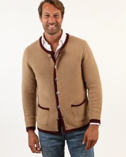 Giacca tipica tirolese da uomo con tasche e bottoni con stella alpina in 100% lana shetland - Giacca Peter
