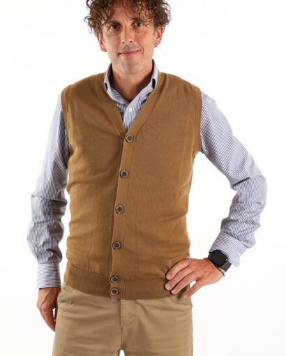 Gilet da uomo scollato a V in cotone e cashmere - Gile Cotone Cashmere