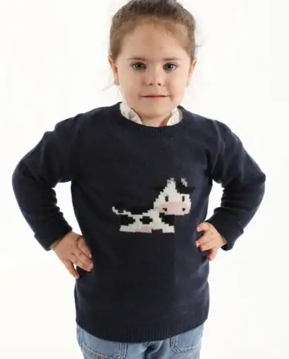Girocollo in lana e cashmere unisex bimba/o intarsiato con mucca