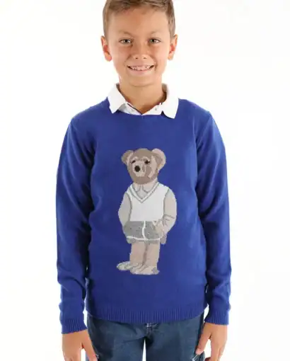 Girocollo in lana e cashmere unisex bimba/o intarsiato con orsetto