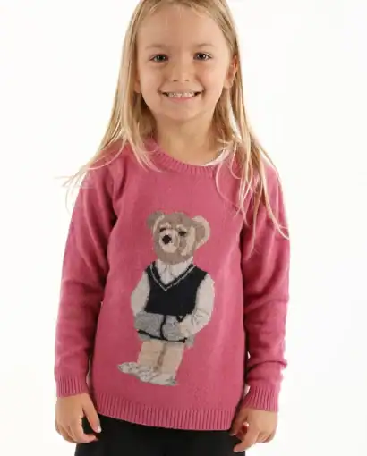 Girocollo in lana e cashmere unisex bimba/o intarsiato con orsetto