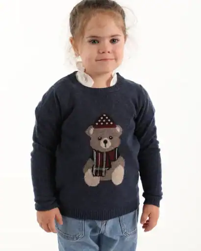 Girocollo in misto lana, seta e cashmere unisex bimba/o intarsiato con orsetto natalizio - Orsetto Natale