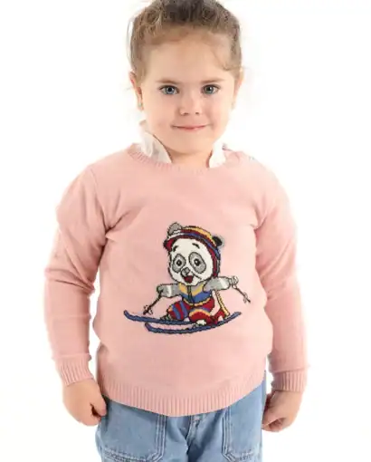Girocollo in lana e cashmere unisex bimba/o intarsiato -  Panda sci