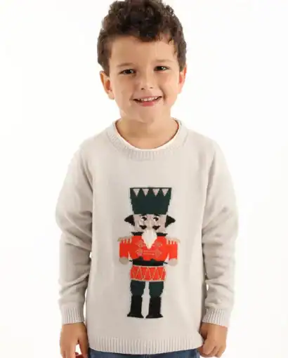 Girocollo in lana e cashmere unisex bimba/o intarsiato con schiaccianoci