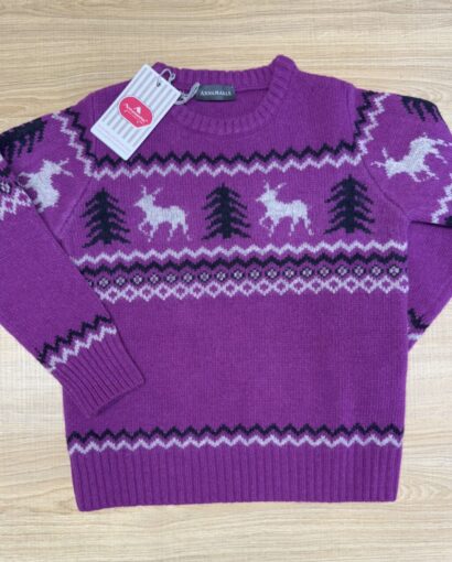 Maglificio Annamaria maglione natalizio con renne e alberi, maglieria fatta a mano, elegante e calda, ideale per le festività invernali, in lana di alta qualità, color robby.