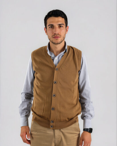 Gilet da uomo scollato a V in cotone e cashmere - Gile Cotone Cashmere