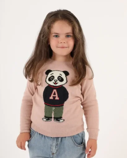 Girocollo in lana e cashmere unisex bimba/o intarsiato con soggetto - Giro Panda