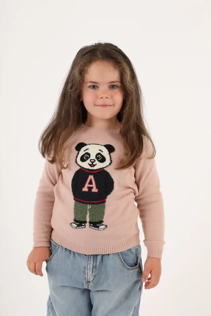 Girocollo in lana e cashmere unisex bimba/o intarsiato con soggetto – Giro Panda