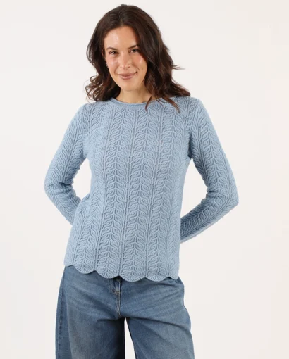Maglia in lana da donna con scollo a barchetta  e punto foglia - Barchetta Rosy