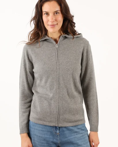Giubbino sportivo donna in lana e cashmere con tasche e cappuccio-Giubbotto Sporty