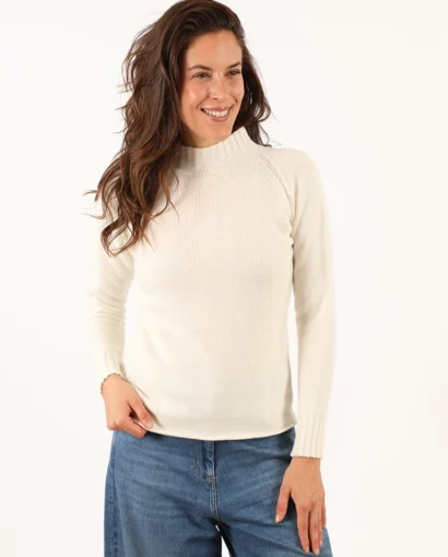 Lupetto da donna in misto lana e cashmere con manica raglan - Lupetto raglan
