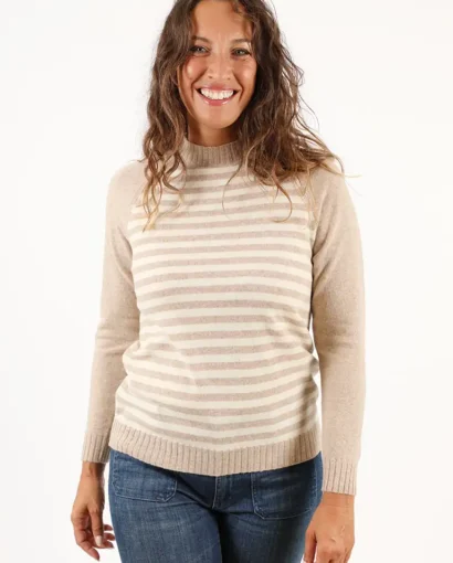 Lupetto da donna in misto lana con manica raglan a righe - Lupetto rigato raglan