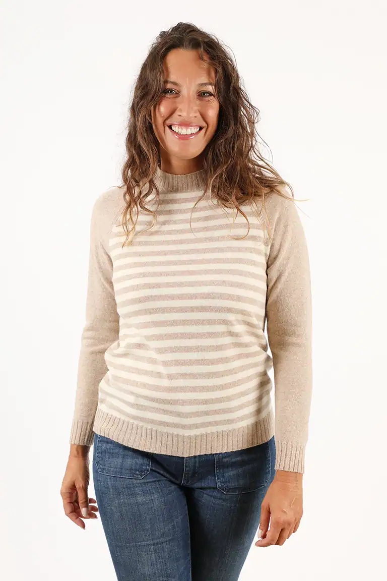 Lupetto da donna in misto lana con manica raglan a righe – Lupetto rigato raglan