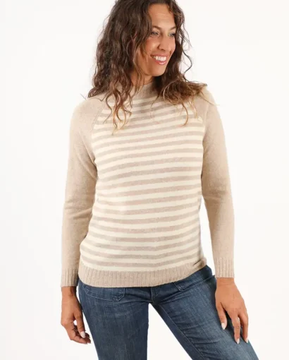 Lupetto da donna in misto lana con manica raglan a righe - Lupetto rigato raglan