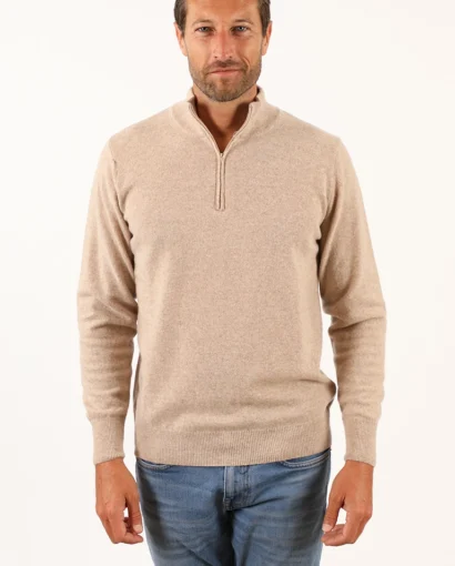 Maglioncino da uomo con zip corta 80% lana- Mezza zip Alaska