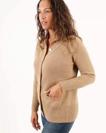 Giacca da donna in lana con tasche e collo da portare alto o a camicia - Modello Anna